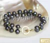 Bracelet de perles d'eau douce noires rondes véritables 8 "2 rangs 10 mm C267