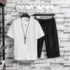 Herrspårar Summer Black White Tracksuits For Mens Set Short Hidees T-Shirt Shorts Sportwear Sporting Mens Suit Ropa Para Hombre 230511