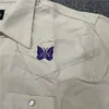 Men's Casual Shirts Buttoned Pockets Work Blouse NEEDLES Cowboy T Shirt Men Women Embroidered Butterfly Short Sleeve TShirts 230511