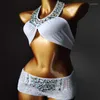 Women's Swimwear 2023 Vacation Sexy Bikini Set Diamond Rhinestion Push Up Handmade Crochet Bathing Suit High Waist Swimsuit