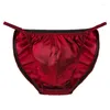 Underpants Men Silk Briefs Sexy Seamless Underwear Soft Breathable Satin Strings Fashion Pure Color Luxury Panties