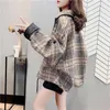 Women's Wool Women Woolen Plaid Short Jacket 2023 Female Autumn Winter Style Korean Loose Wild Hong Kong Retro Tops Coat 617