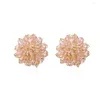 Stud Earrings Versatile Hand Woven Pink Acrylic Crystal Flowers For Women Temperament Cute Glass Bead Floral Earring Jewelry