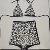 Menas de banho feminina 2023 férias de diamante biquíni conjunto shinestone bandagem swimsuit mulher sexy maiô de maiô push bling stones biquini