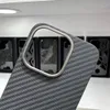 iPhone 14 Pro Max 13メタルリングカバー用の磁気本物の炭素繊維アラミドスリムケース