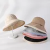 Chapéus largos da borda Mulher mulher à prova de vento Sun Beach Hat Girls Outdoor de 12 cm Viseira Bucket Feminino Panamá de algodão dobrável