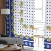 カーテンサマーレモンレトロラッピングタイルリビングルームの寝室の装飾用のブルーチュールカーテンボイルバランスシアーキッチン