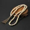 Colares pendentes oaiite feita artesanal de madeira boêmia com miçangas com longa borla com borla de lariat rosary de rosary mala yoga