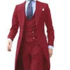 Ternos masculinos Blazers Chegal Long Coat Designs Chinês Vermelho Homens Terno Suave Tuxedo Prom Blazer Personalizado 3 Peças JacketVestPants 230510