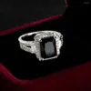 Cluster Ringe Charme Weibliche Schwarze Quadrat Zirkon Stein Ring 925 Sterling Silber Versprechen Weddind Für Frauen Große Kristall Schmuck Anillos