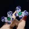 Cluster Rings WPB Design Kvinnor Justera Emerald Butterfly Ring Female Bright Zircon Luxury Jewel Girl's Holiday Gift Party