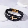 Bracelets de charme 2023 Luxury Multicolor Cross Design clássico Pulseira de couro inoxidável de aço para homens 21 cm Escolha Bonitos presentes de Natal