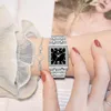 Avanadores de punho Moda Mulheres assistem wwoor ladies quartzo quadrado diamante pulseira de bracelete de aço inoxidável de aço inoxidável Relogio feminino