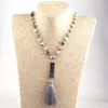 Pendant Necklaces Fashio Artisan Jewelry Frosted Amazonite Stone Rectangle Druzy And Tassel Punk For Women Lariat Necklace