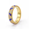 Gold Plated Blue Stripes Rings for Pandora Real Sterling Silver Wedding Party Jewelry Designer Ring Set For Women Girl Gift Luxury Ring With Original Box