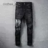 designer jeans Men's Jean Amirres Denim Mens Pants wear Korean version of high-street trendy men's youth black letters paint dots slightly elastic large trousers SDL9