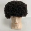 Remplacement brésilien de cheveux humains vierges 6mm Afro Curl couleur noire naturelle 1b # pleine perruque de dentelle pour homme noir