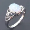 Cluster Rings Fashion Silver Jewelry White Fire Opal Ring 925 Sterling Wedding Women Size 5/6/7/8/9/10/11