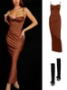 Lässige Kleider Hohe Qualität Sommer Maxi Bodycon Kleid Frauen Party 2023 Rosa Satin Sexy Geburtstag Abend Hochzeit Nacht