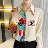 Kvinnors blusar 23 Spring and Autumn Women's Silk Cardigan Colorful Satin Pearl Button Shirt Casual Suit Slim Fit Jacket Summer