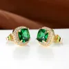 Stud Luxury Emerald Green Square Zircon Earrings for Women Princess Cut Stud Earrings 18K Gold Wedding Party Jewelry
