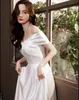 Sweetheart Cap-sleeves White Bridesmaids' & Formal Dresses Tea-length Simple Elastic Satin Bridesmaid Dress