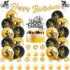 Party Decoration Bike Bicycle Theme Birthday Decorations Supplies Gold Black Latex Balloons Banner Cake Cupcake Toppers SetParty