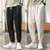 Herrbyxor 2022 Nya mäns avslappnade byxor Summer Loose Korean Style Tide Nine-Point Corset Pants Linen Harem Pants AA230511