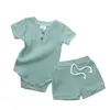 Pyjama's 2 stks babyjongen kleren geboren vaste bodysuitsshorts katoen unisex baby sets pyjama's huiskleding zomer babymeisjes kleren 230511