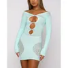 Casual Dresses Women Bodycon Dress Off Shoulder Backless Printed Mesh Stitching Cutout Hollow Tight Vestidos Sexy Clubwear Clothing Summer