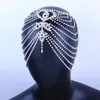 Hårklipp Stonefans bling Tassel Brudhuvudstycke Rhinestone Huvudbandskedja Baksidan Pannkak Cap Crystal Head Party Jewelry