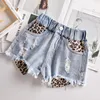 Shorts jeans jeans jeans calças curtas verão 2 3 4 5 6 7 8 9 10 11 anos infantil garotas rasgadas calcinha de leopardo 230512