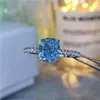 Cluster Ringe Luxus Weibliche Natürliche Aquamarin Stein Ring Echt 925 Sterling Silber Verlobung Kristall Solitaire Hochzeit Für Frauen