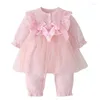 Flickaklänningar 0-24m född babykläder sommar bomull romper flickor långärmad spädbarn jumpsuit playsuits overaller outfits