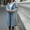 Women's Jackets Single Breasted Loose Coat Casual Patchwork Denim Sweatshirt Long Jacket Women With Hood Vintage Korean Chic Outwear