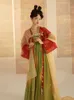 Vêtements ethniques Robe Hanfu Broderie de style chinois Chemise rouge en soie Jupe verte Banquet de la dynastie Tang Vient des tenues de danse classique DQL7454 G230428