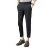Herrbyxor Summer Thin High Elastic Ice Silk Casual Pants Men's Business Dress Suit Pants Slim Fit Plaid Office Sociala byxor Hommes 230512