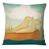 Pillow Labrador Dog Christmas Bicycle Painting Print Pillowcase Golden Retriever Lake Dock Decorative Sofa Throw Pillows