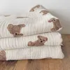 Dekens Swaddling Bear Print Baby Born Muslin Cotton Gauze Swaddle Wrap Bedding baby meisjes jongens slapen deken baby's accessoires 230512