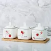 Storage Bottles Household Square Ceramic Seasoning Tank Set Flower Box Kitchen MSG Salt Bowl Sugar