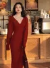 Casual Dresses Thick Winter Women's Dress 2023 Falltröja Kvinnor Långärmad stickad Maxi Vintage Oversize Sticking