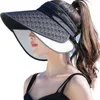 Wide Brim Hats Women Summer Foldable Anti-uv Beach Hat Solid Color Stretchable Large Sun Ladies Sunscreen Cap Female Travel Caps