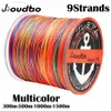 Braid Line Jiooudao Fishing Line W9 300m 500m 1000m 1500m 9 Strängar Multicolor flätad fiskelinje Multifilament PE Fish Wire 20lb200lb 230511