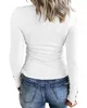 نساء Tshirt Womens U الرقبة الصلبة الأكمام الطويلة Henley T زر القمصان أسفل قمة رفيعة الملاءمة مغرفة مضلعة متماسكة النحيل الشارع الأنيق 230511