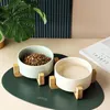 Feeding 950ml Cat Ceramic Food Bowl Elevated Dog Water Feeding Accessories Pet Drink Eat Dish Basin with Wooden Stand