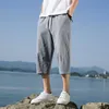 Herrbyxor strand shorts sommar casual mäns vilda bomull och lösa linnebyxor koreansk stil trend niopunkt raka byxor AA230511