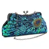 Sacs de soirée bleu turquoise pochette femmes fête chaîne fronde bandoulière sur l'épaule diamant perles luxe Banquet 230427