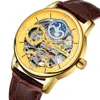 Armbandsur Forsining Mechanical Watches Mens Personlighet Leisure Hollow Sun and Moon svänghjulet Automatisk Watch Watchwristwatches