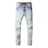 2023New Desigenr Personlig Fashion Street Cowboy Casual Pants Micro Elastic Cotton Youth Blue Splash Paint Tight Jeans 2W60