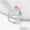 Avec Des Pierres Latérales Mode Coréenne Or Rose Couleur Réglable Sier Wrap Fleur Strass Ouvert Sterling Bague Déclaration W Dhgarden Dhhf8